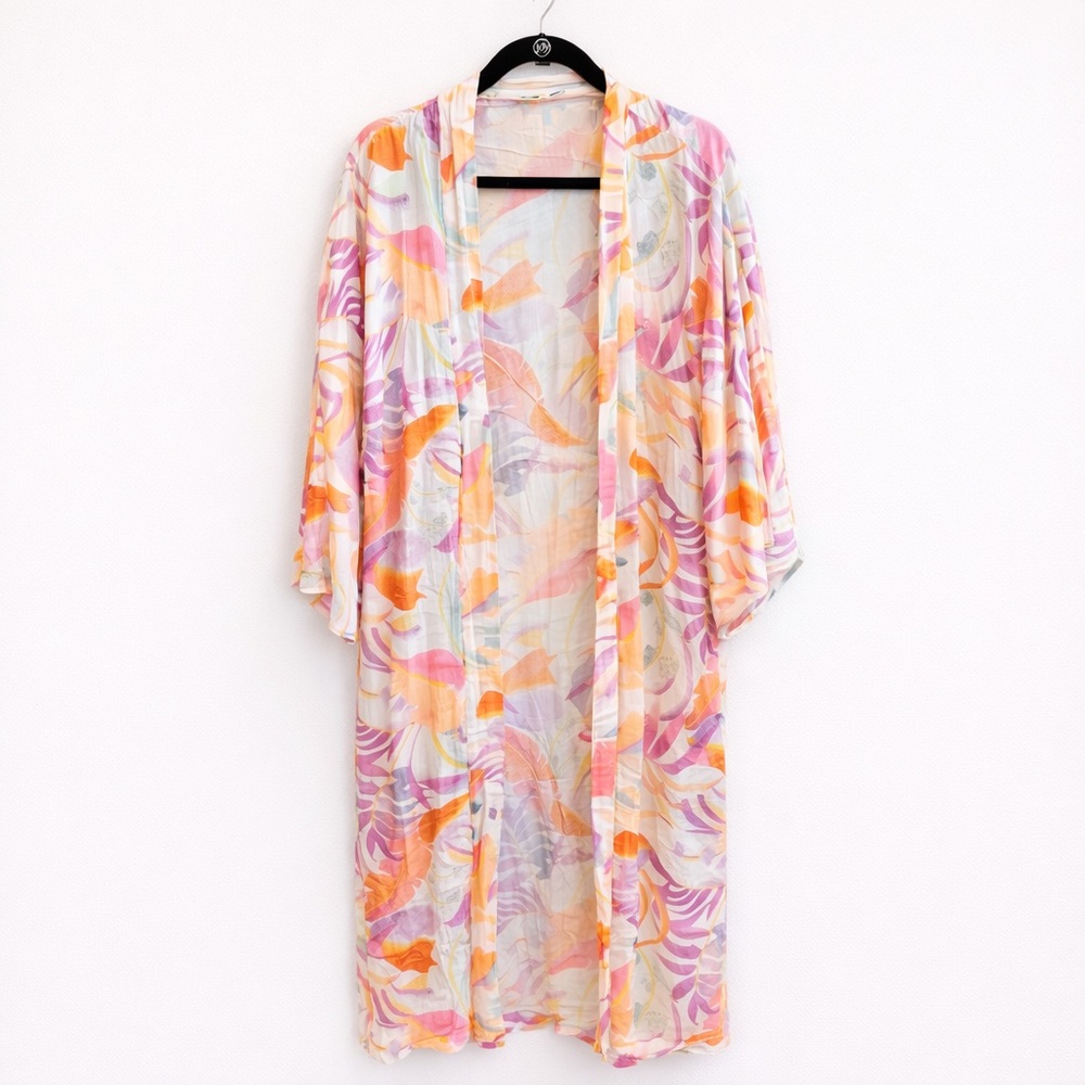 Z SUPPLY Tropical Print Long Kimono Duster Cardigan Multicolor | Size Medium